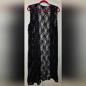 Polly & Esther Black Lace Duster Cardigan Long Open Front